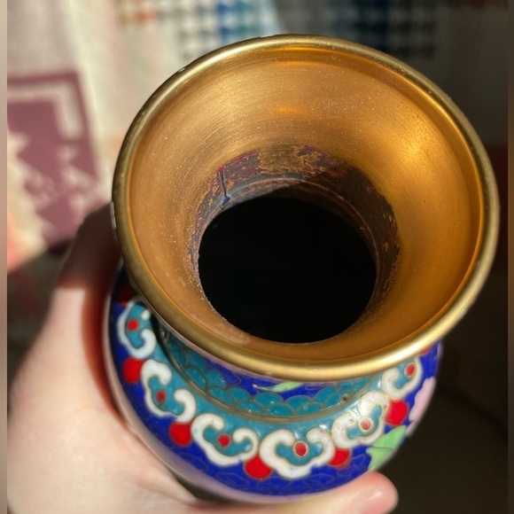 VTG Mid Century Chinese 6" Tall Filagree Enamel Cloisonné Vases Set of 2 Blue - Picture 12 of 14